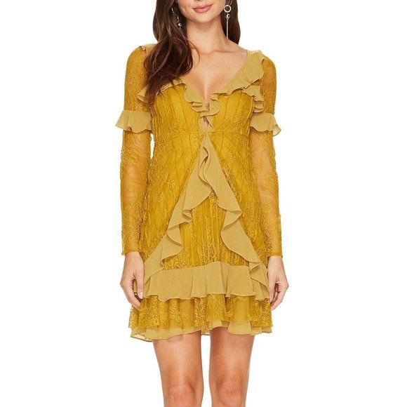 For Love And Lemons Dresses & Skirts - NWOT For Love & Lemons Daphne Lace Mini Dress in Chartreuse
